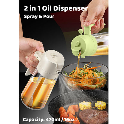 Oil Sprayer for Cooking, Big Capacity 550ml/19oz Oil Sprayer and Oil Pourer for Kitchen, Glass Olive Oil Dispenser Bottle for Cooking, Salad, Barbecue, Air Fryer