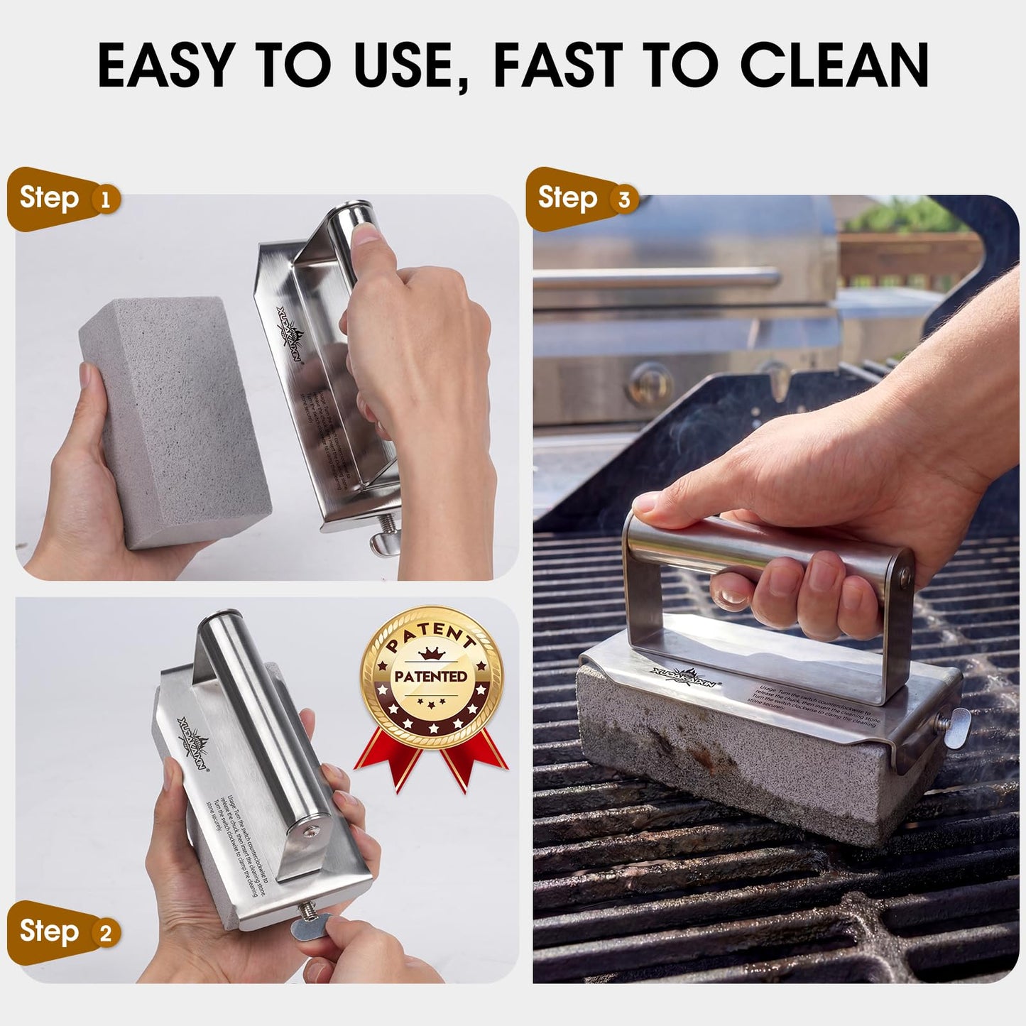 XUDAKAIXIN Grill Cleaning Bricks with Handle, Pumice Griddle Cleaning Stone Removing Stains for Grill,Plattop Griddle,Sink,Cookwares,Floor,Countertop(3-Pack with Handle)
