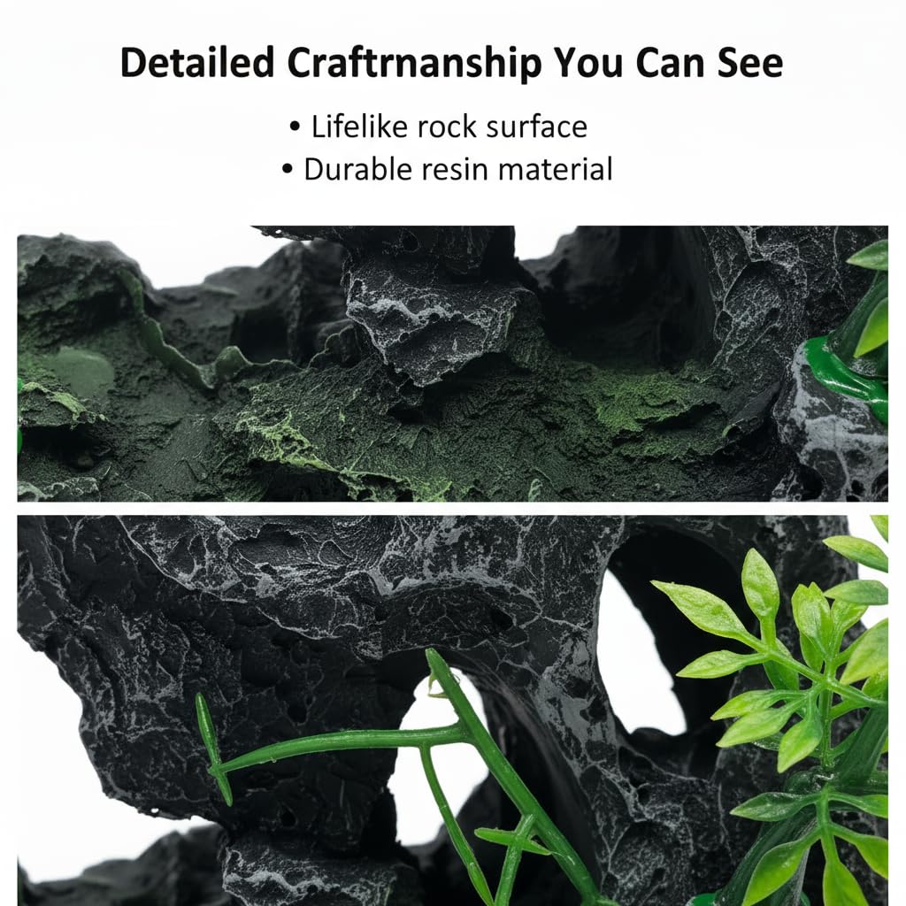 J-star Large Aquarium Rock Mountain Decor – Realistic Resin Landscape Ornament for Fish Tanks – Enhances Underwater Scenery, Easy to Clean, Safe for Fish