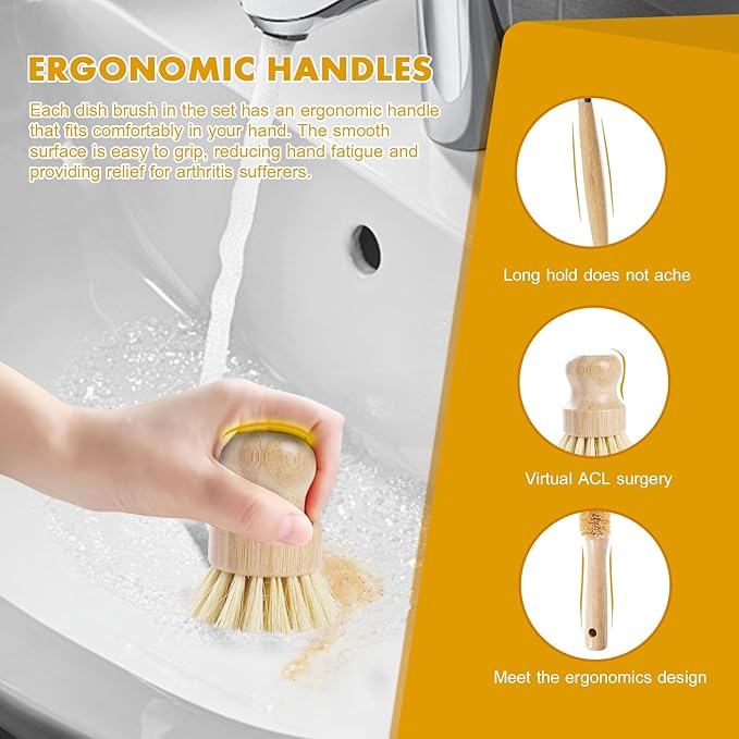 6 Piece Bamboo Dish Brush Set