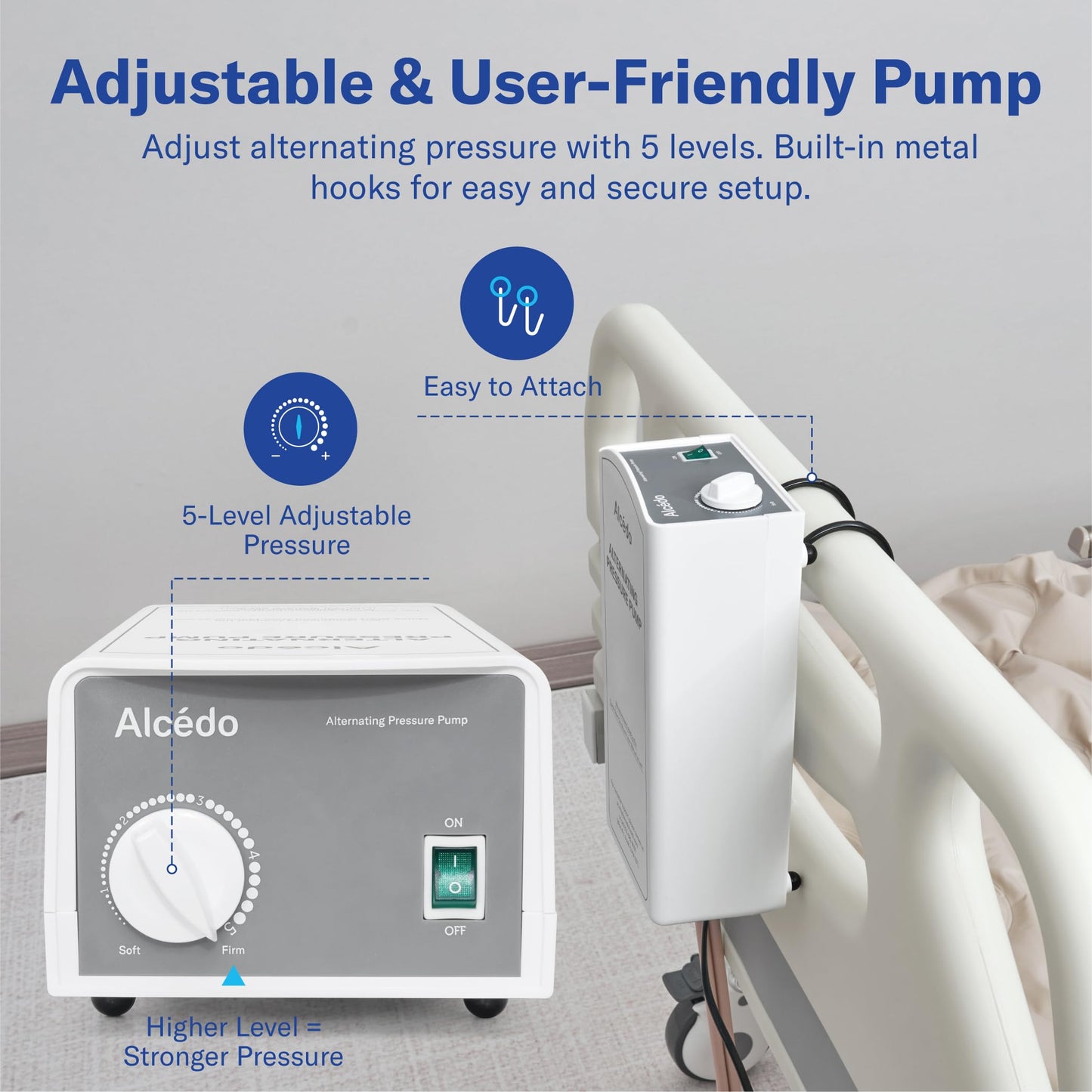 Alcedo Alternating Air Pressure Mattress Pad for Bed Sore and Ulcer Prevention, Hospital & Home Use Medical Mattress Topper for Bedridden Patient, Adjustable Ultra Quiet Pump and Waterproof Cushion
