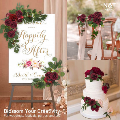 N&T NIETING Artificial Flowers Roses, 25Pcs Red Foam Roses Real Touch Roses with Stems Fake Flowers for Wedding Bridal Bouquets Centerpieces Floral Arrangement Party Home Decoration, Dark Red