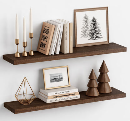 Harwaya 36 Inch Floating Shelves for Wall Set of 2, Large Long Wall Shelves for Living Room Decor, Walnut Brown Wooden Hanging Shelves for Bedroom Kitchen Bathroom Office Books Pictures (Dark Wood)