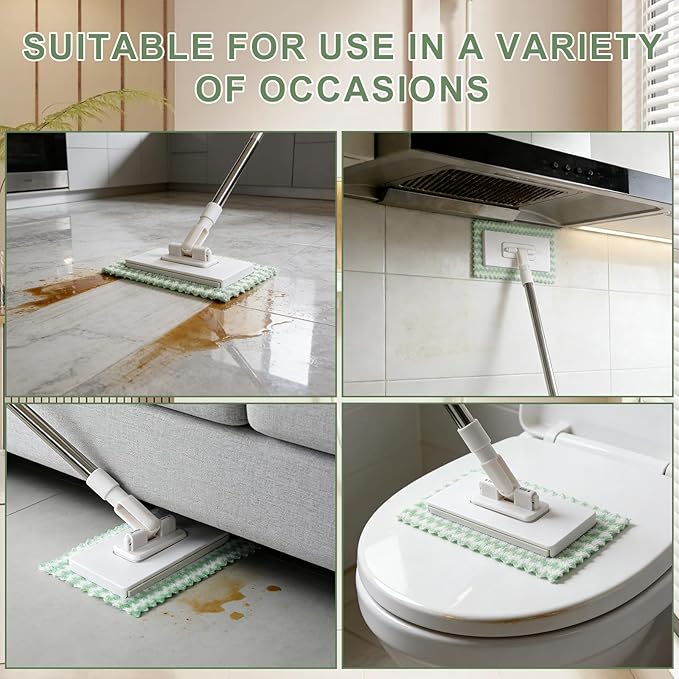 Disposable Dust Mop with 10 Reusable Cloths, Mini Foldable Mop, No-Touch Attach
