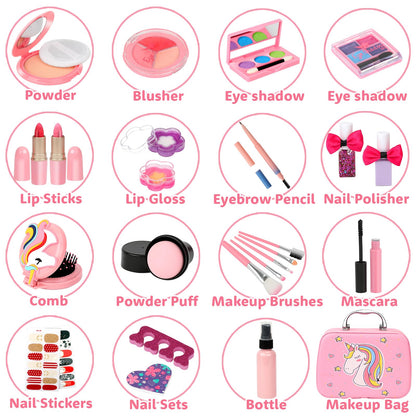 Flybay Kids Makeup Sets for Girls, Children’s Washable Makeup Kit Girl Toys, Pretend Play Girls Make Up Set with Realistic Tools Christmas Birthday Gifts for Girl Ages 4-9