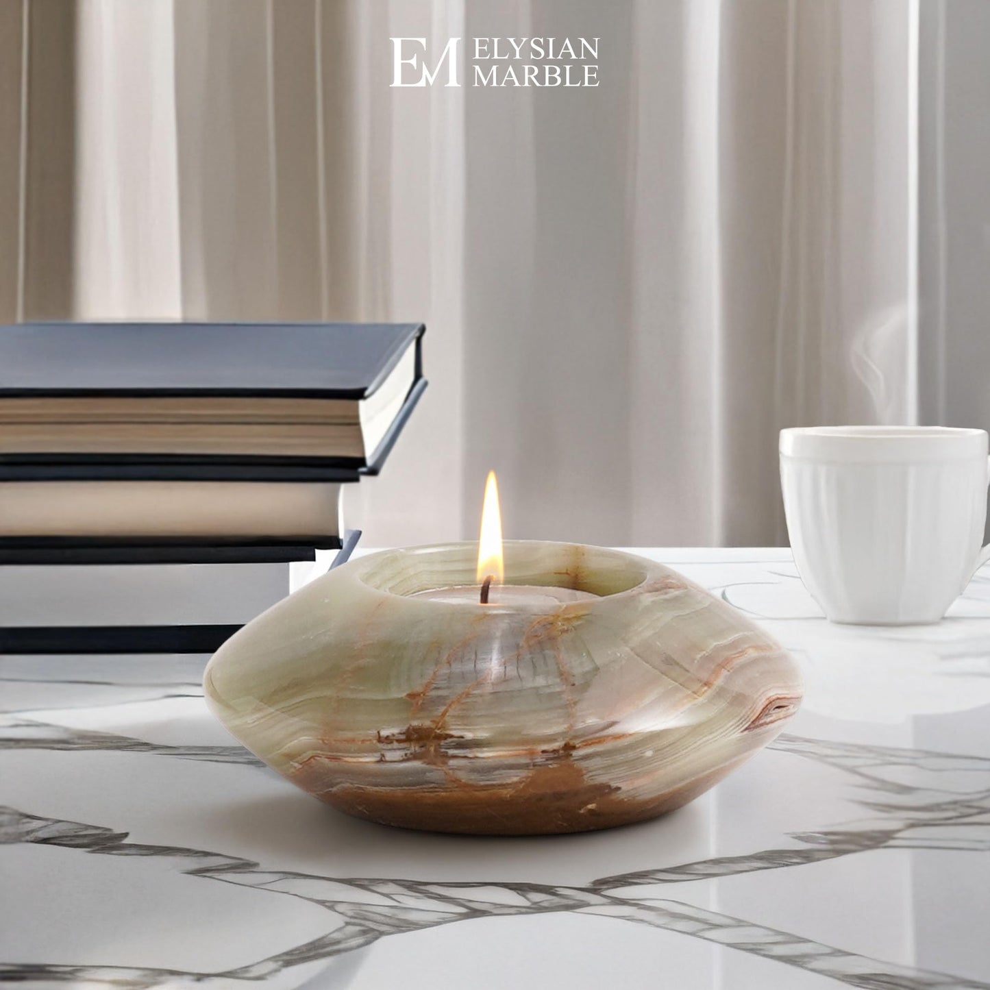 Tea Light Candle Holders Set of 3 – Handcrafted Natural Marble Tealight & Votive Holders in Graduated Sizes (4", 3.5", 3"), Decorative Stone Candle Holders for Home Décor & Table Centerpieces