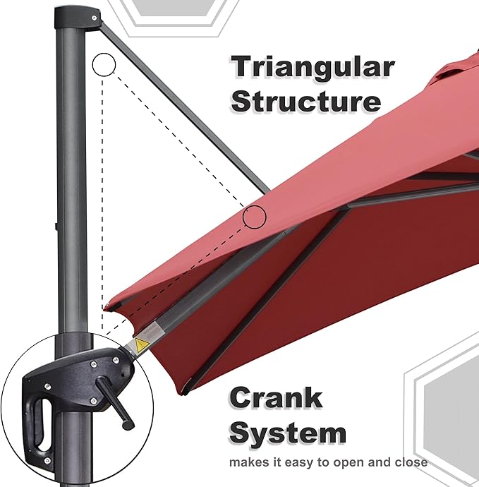 PURPLE LEAF 9' X 11.5' Square Cantilever Umbrella Patio Umbrella with Base Outdoor Umbrella Aluminum Offset with 360-degree Rotation for Garden Deck Pool Patio Terra