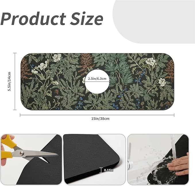 Kitchen Sink Splash Guard，Dark green forest Faucet Mat Sink Gadgets-Super
