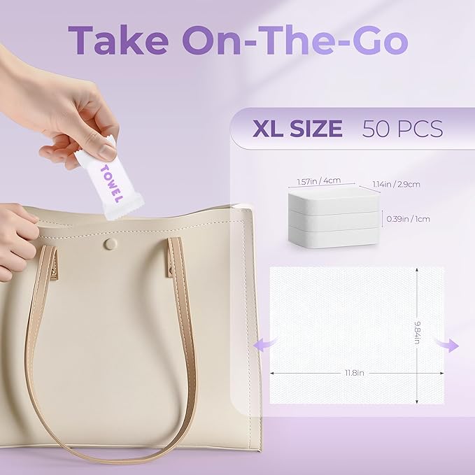 Classycoo XL Compressed Towel Tablets- 50 PCS Disposable Face Towelettes