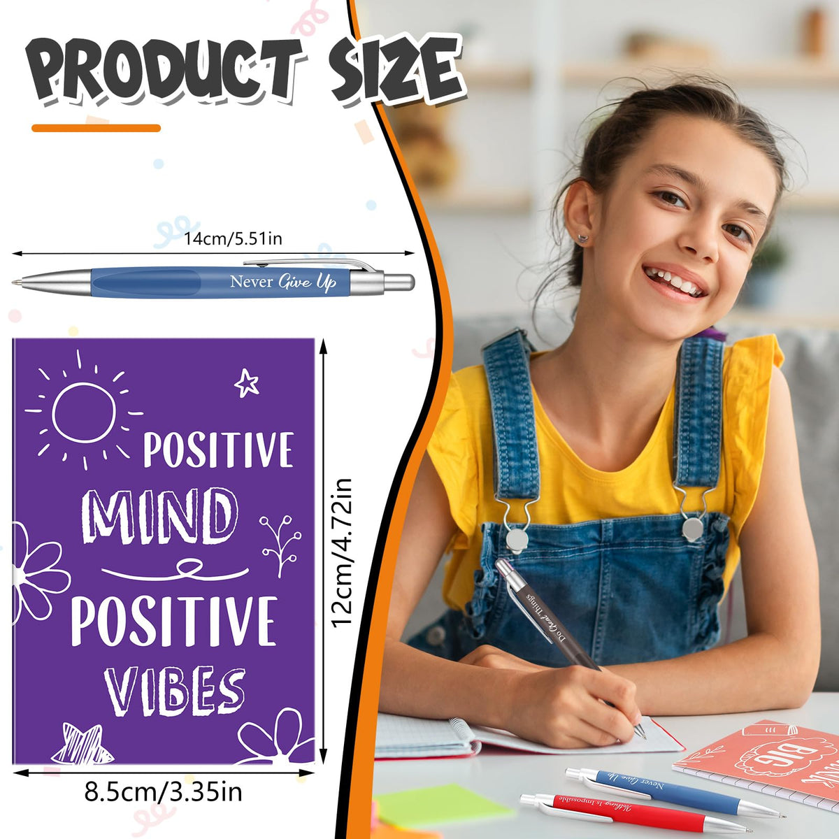 Yeaqee 72 Pcs Motivational Pens Notepads Gifts Set Inspirational Quote Ballpoint Pen Small Notebook Mini Journal Bulk Present Idea for Teacher Coworker Gifts Women Office School(Uplifting)