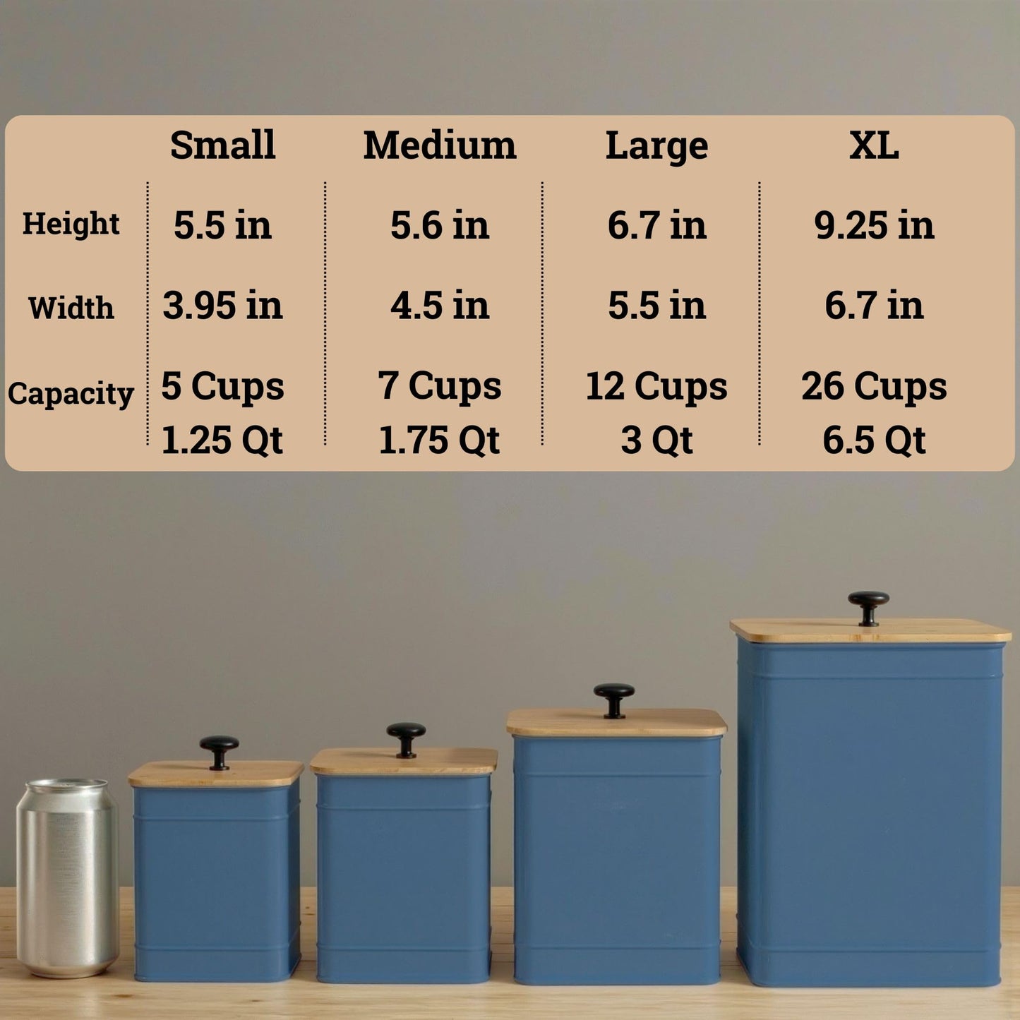 Kitchen Canisters for Countertop Set of 4 with Customizable Chalkboard Labels & Marker Pen - Big Iron Kitchen Canister Set with Airtight Lids - Blue Canisters - Sugar Tea Coffee Containers Sets