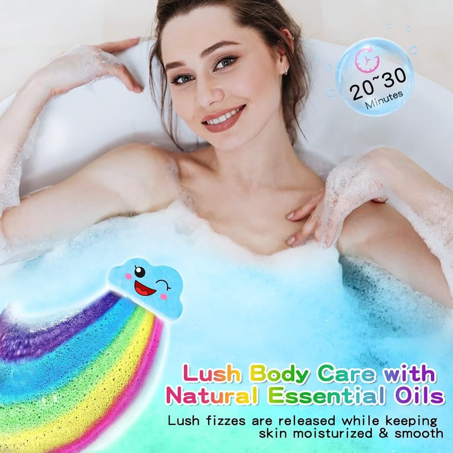 Rainbow Bath Bombs Gift Set, Handmade Organic 4 Pcs Bath Bombs for Kids Girls, Natural Kid Bubble Bath Fizzy, Stocking Stuffers for Kids, Christmas Gifts for Kid Women