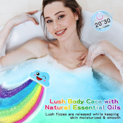 Rainbow Bath Bombs Gift Set, Handmade Organic 4 Pcs Bath Bombs for Kids Girls, Natural Kid Bubble Bath Fizzy, Stocking Stuffers for Kids, Christmas Gifts for Kid Women