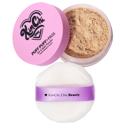 Kimchi Chic Beauty Puff Puff Pass Set and Bake Setting Powder for Makeup, Extra Fluffy Loose Face Powder Poof, Soft Natural Face Makeup for Uneven Skin Tone, 03 Translucent
