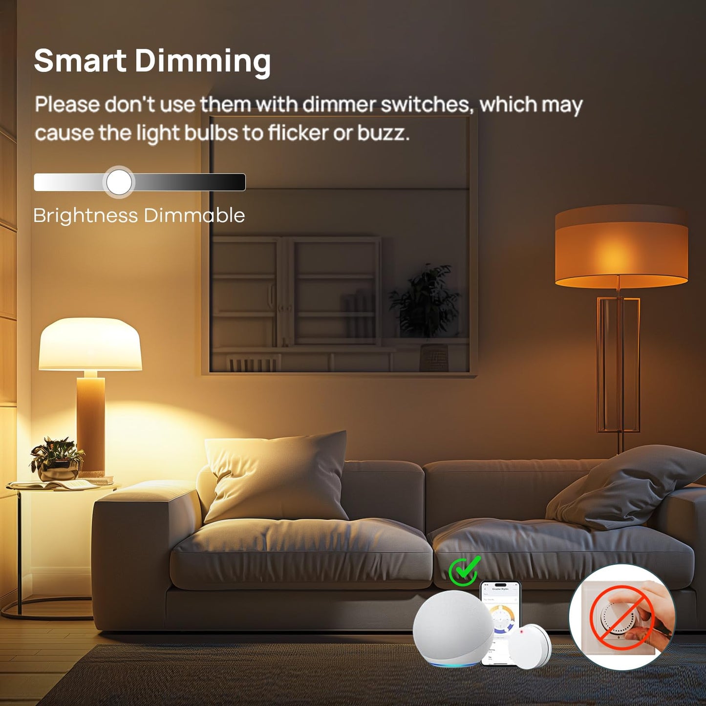 Linkind Matter Smart Light Bulb, WiFi Smart Bulbs, Work with Apple Home, Siri, Alexa, Google, SmartThings, RGBTW Color Changing Bulbs Mood Lighting, Music Sync, A19 E26 60W, 2.4Ghz WiFi 6 Pack