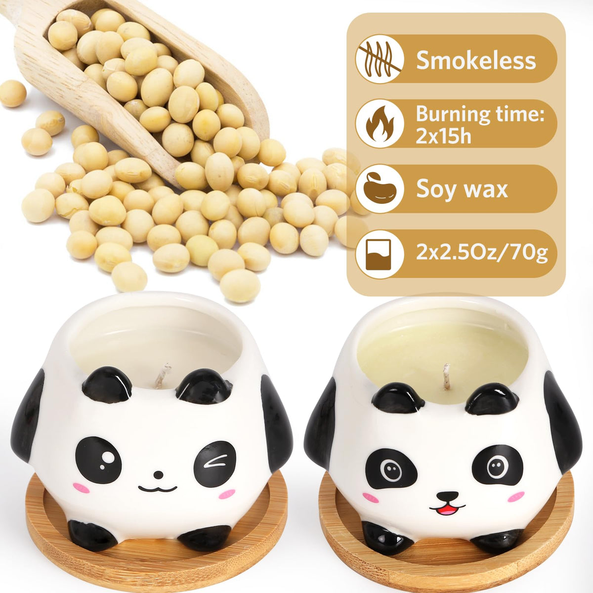Kinforse Panda Scented Candles Gift Set, Soy Wax Candles of Sweet Orange and Lavender, Perfect Gifts Set for Women, Birthdays, Weddings, Christmas, Yoga, Bath