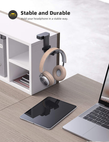 Lamicall Headphone Stand, Sticky Headset Hanger - 360 Degree Rotation Earphone Adhesive Hook Holder Mount, Table Headphone Stand with Cable Organizer, Headset Clamp for HyperX, Sennheiser -White