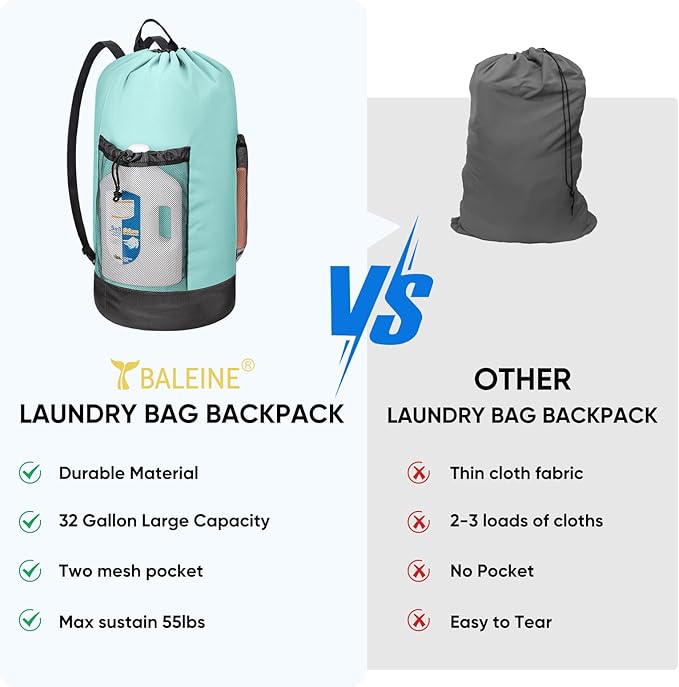 BALEINE 120L Laundry Bag Backpack, 900D Oxford Fabric Large Travel Laundry Bags