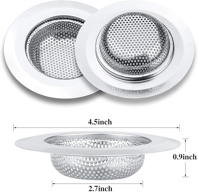 2 Pcs Kitchen Sink Strainer, Stainless Steel Drain Cover, Large Wide Rim 4.5"