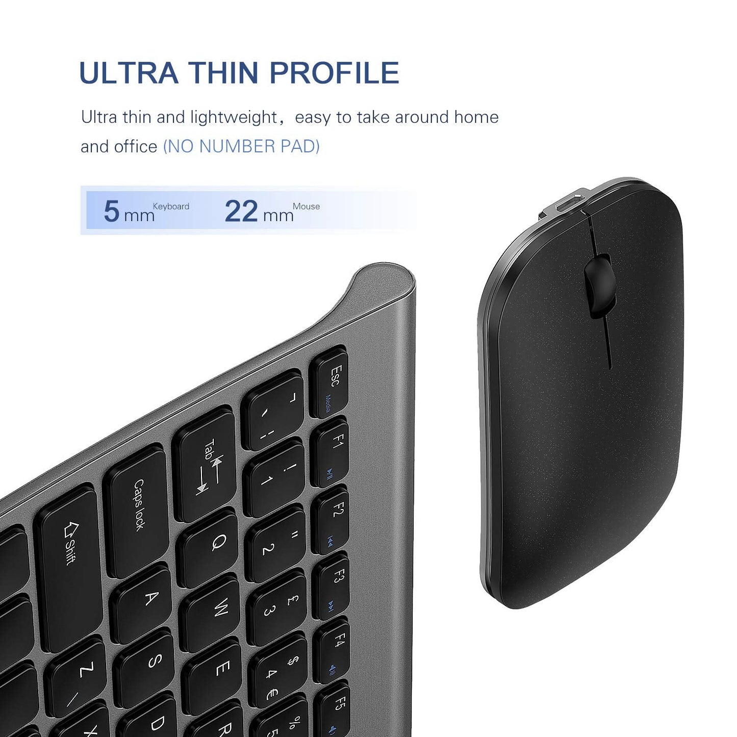 seenda WGJP-031 Small Wireless Keyboard and Mouse, Ultra Compact Rechargeable USB Keyboard and Mouse Combo with Portable Size Low Profile Keys for Windows XP/7/8/10/11 Laptop Computer, Black and Grey