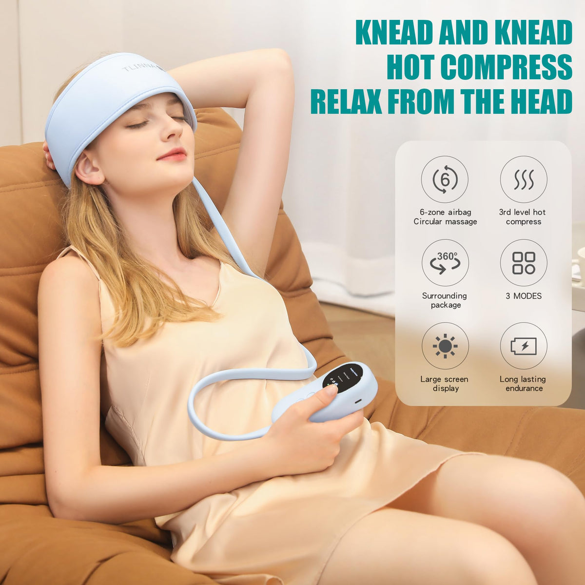 TLINNA Head Massager,Scalp Massager,Relief Headaches,Fatigue,Stress,Sleep aid,Hangover with Airbag Kneading,Constant Temperature Hot Compress for Head