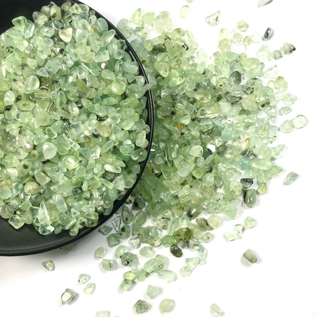 IMALY Prehnite Tumbled Chips Stone Polished Crushed Healing Crystal Quartz Pieces Irregular Shaped Stones for Home Decorative Stones Vases Plants Succulents 0.5lb