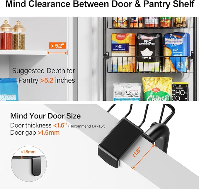 Delamu Over The Door Pantry Organizer, 8-Tier Pantry Door Organizers and Storage