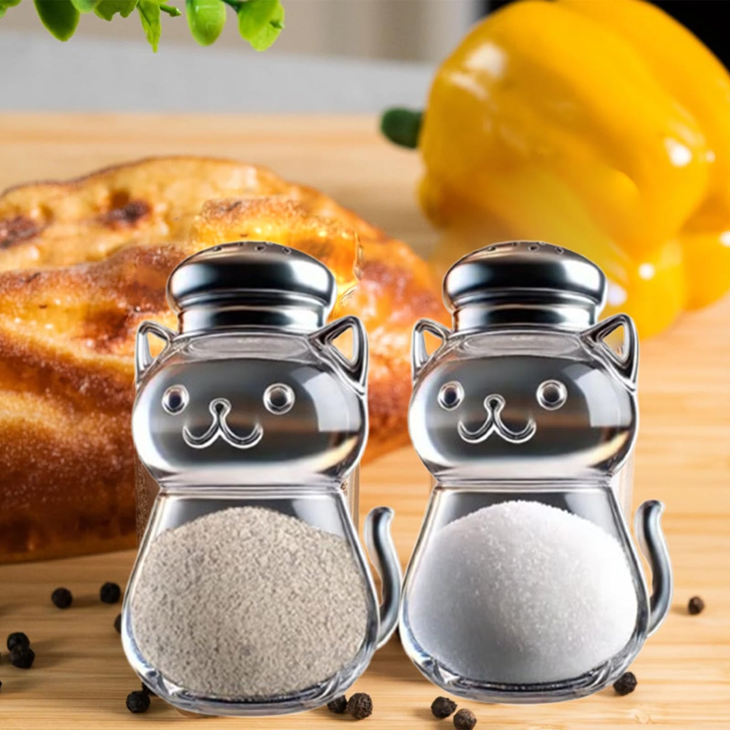 Novelty Salt and Pepper Shakers -Funny Salt and Pepper Glass Bottle, Cute Dog Cat Salt and Pepper Shakers Set, Funny Glass Salt and Pepper Bottles for Kitchen, Dining, Table Decor (2, Cat)