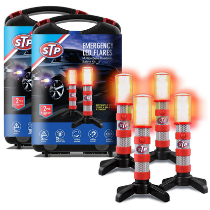 XTREME STP LED Road Flares, 3 Alert Lighting Modes: Flashing Red, Solid Red & White Flashlight, Emergency Flares for Vehicles, Visible From Up To A Mile, Foldable Stand/Built-In Magnet Sticks To Car