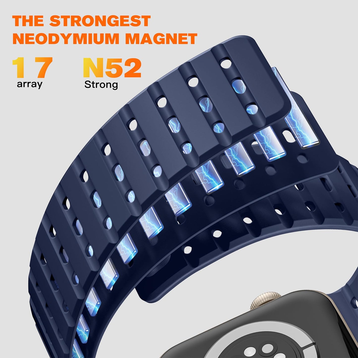Bandletic Magnetic Strap Compatible with Apple Watch Strap 45mm 44mm 46mm 49mm 42mm, Soft Silicone Sport Band for Apple Watch Ultra 3/2/1/SE/iWatch Series 11 10 9 8 7 6 5 4 3 2 1 Women Men,Navyblue
