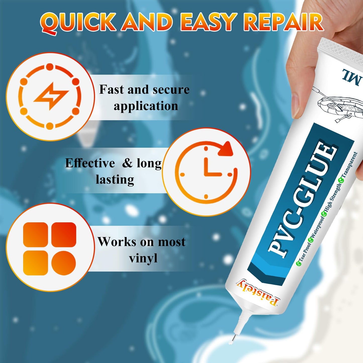 Paddling Pool Repair Kit Waterproof, Salt, Hot Water and UV Resistant Hot Tub Puncture Repair Kit, Inflatable Repair Kit Repairs a Variety of Inflatables (PVCJS)
