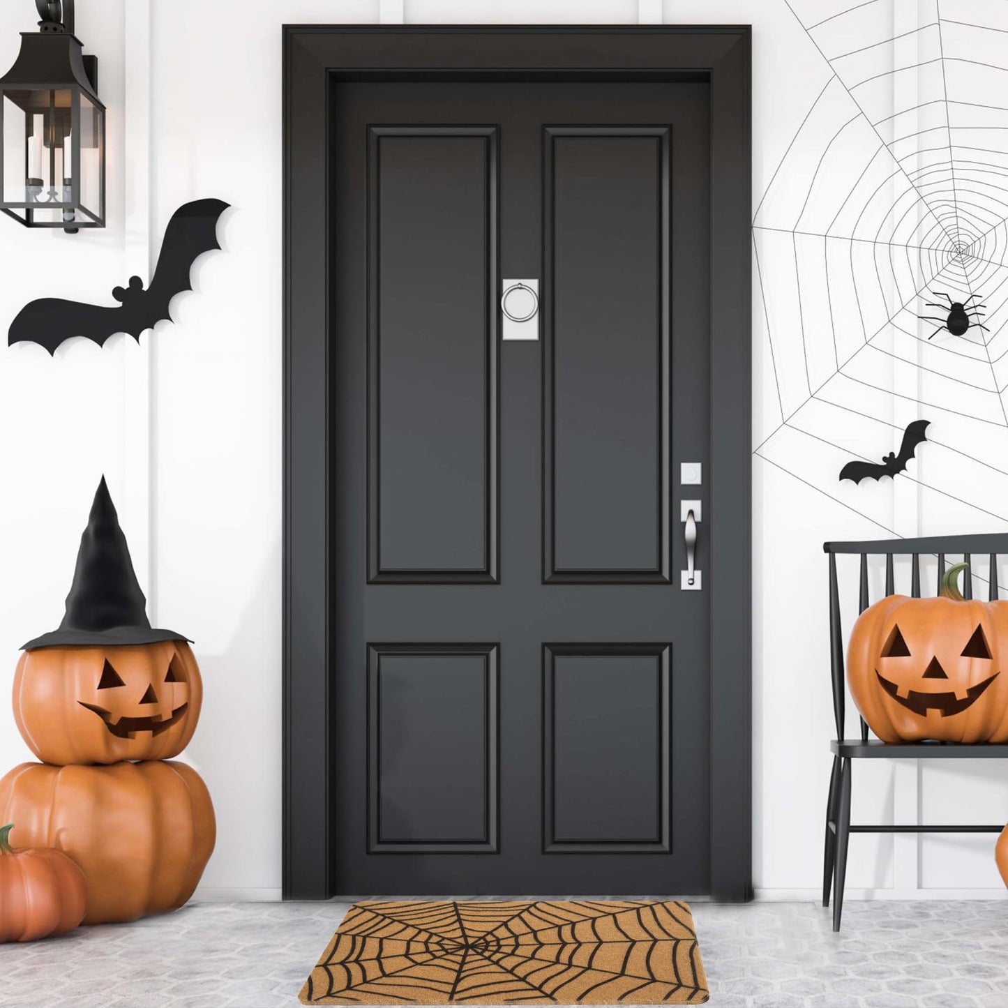 UTOWO Spider-Web Doormat for Halloween Outdoor Entry Decor Synthetic-Coir Frontdoor-Mats Non-Slip Porch/Farm/Garden Acc 17X29in