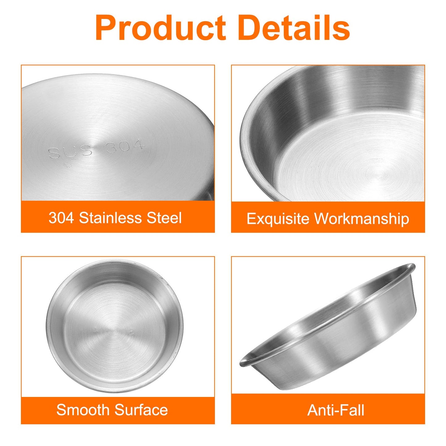 uxcell 4 Inch Stainless Steel Sauce Dishes, 6 Pcs Mini Individual Round Seasoning Dishes Condiment Tray Sushi Dipping Bowl Mixing Saucers Appetizer Plates for Prep Side Dish, Silver