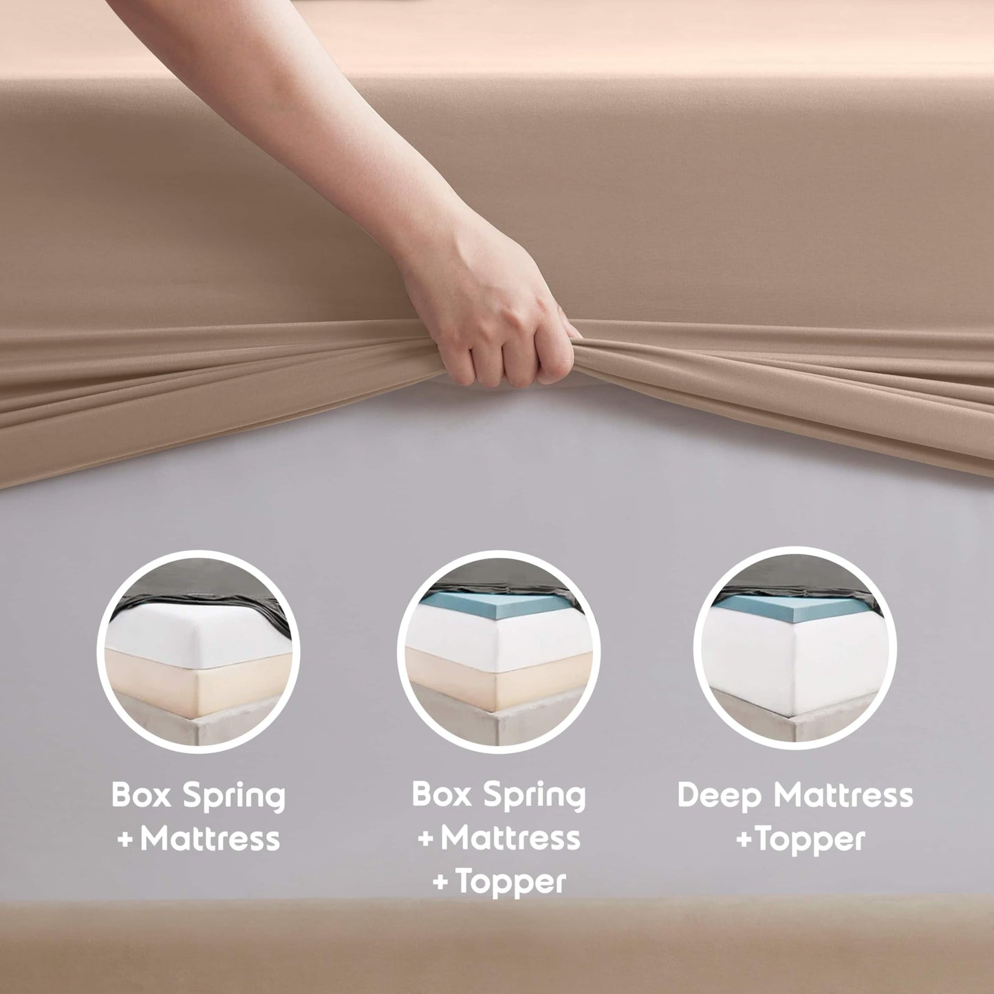 Nestl Extra Deep Queen Sheet Set - 6 Piece Breathable & Cooling Sheets - Hotel Luxury Bedding Set w/18-24 Inch Deep Pockets - Easy & Secure Fit - Super Soft, Wrinkle Free & Comfy - Taupe Sand