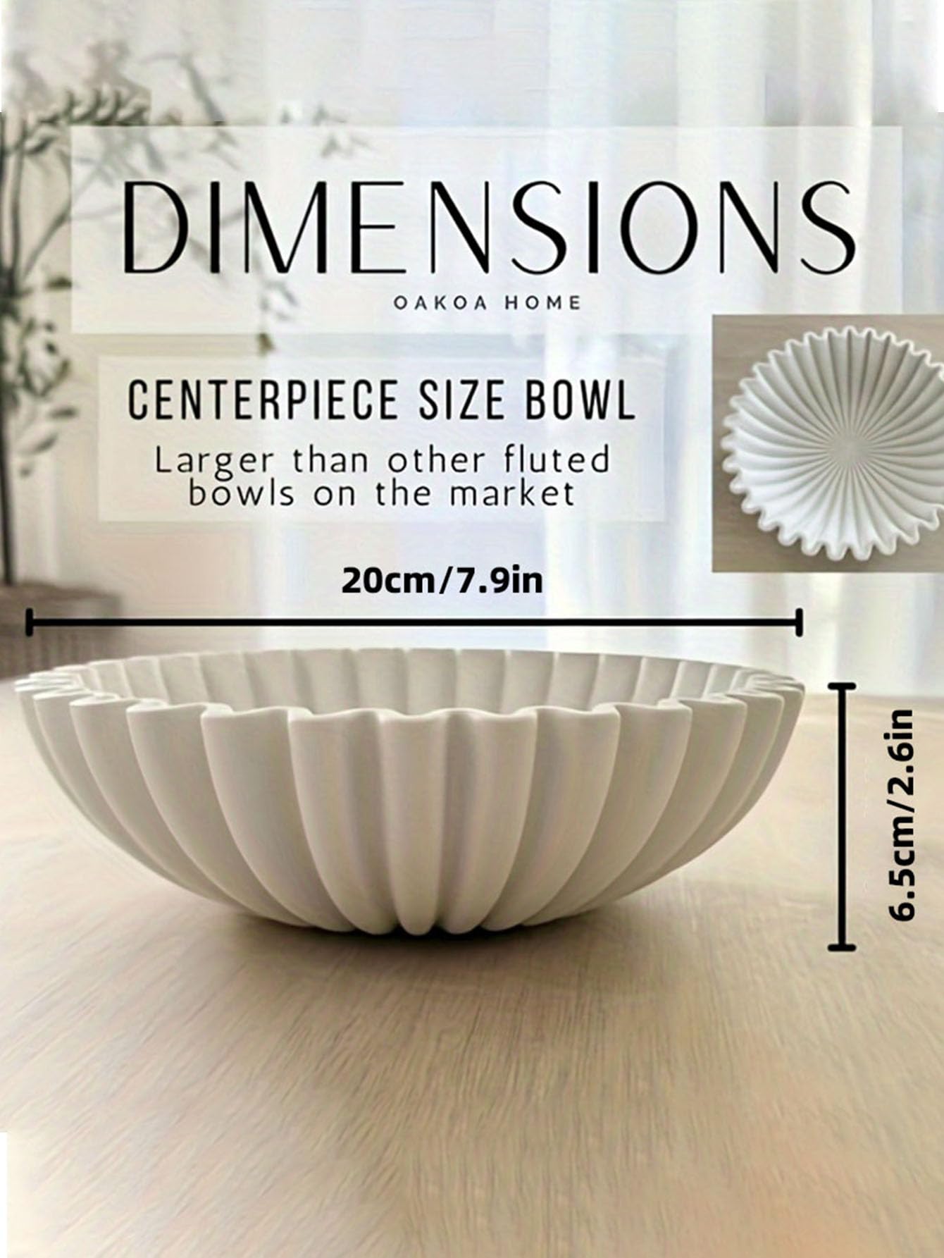 HUZHIBING Large Decorative Bowl,White Decorative Bowls for Home Decor - Ruffle Decor - Fluted Bowl - Scalloped Bowl-Stylish Key for Entry Table
