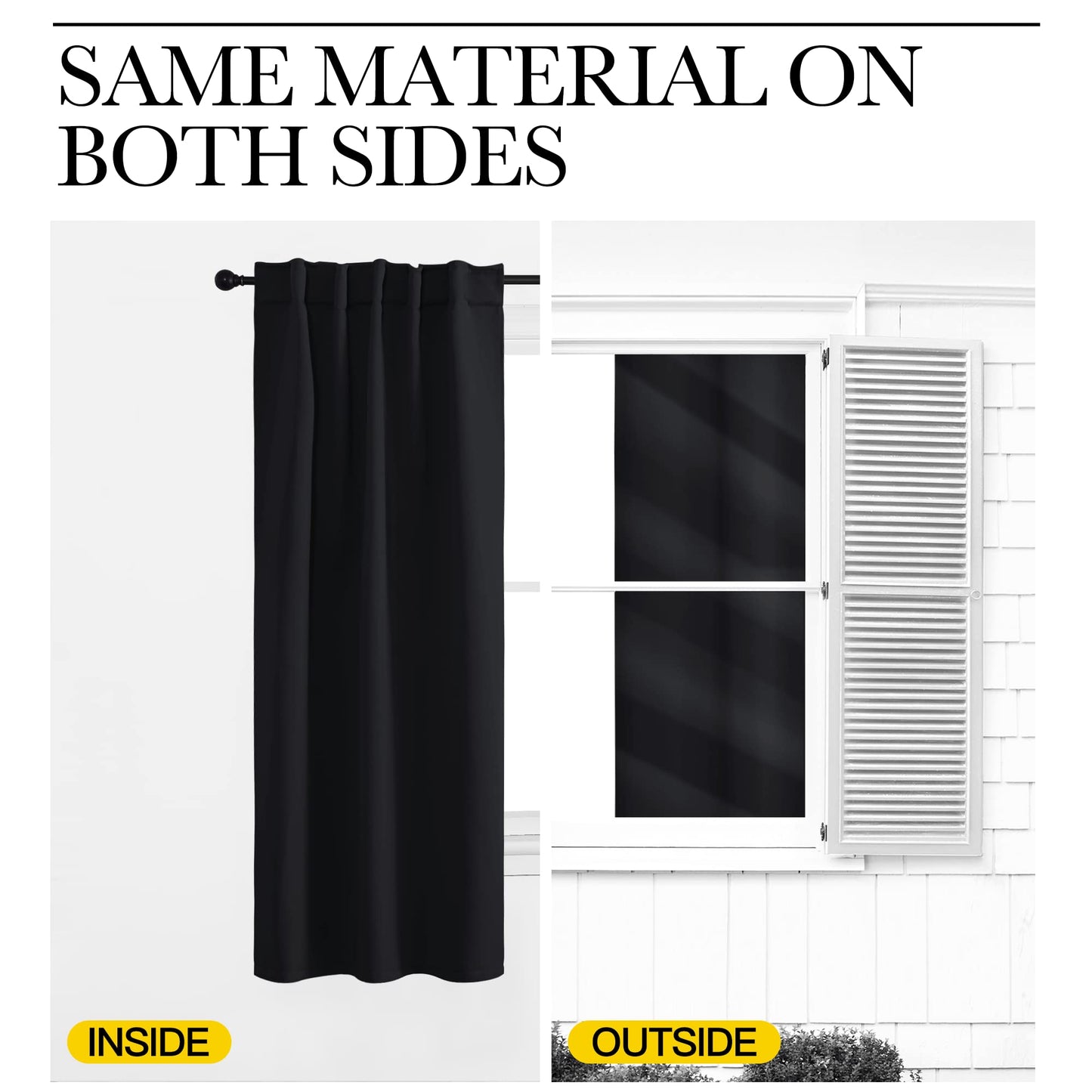 NICETOWN Halloween Black Blackout Living Room Curtains 84 inches Long, Black Out Curtain Panels for Bedroom - (Black Color) W52 x L84, 1 Pair, Thermal Insulated Blackout Draperies Window Treatment