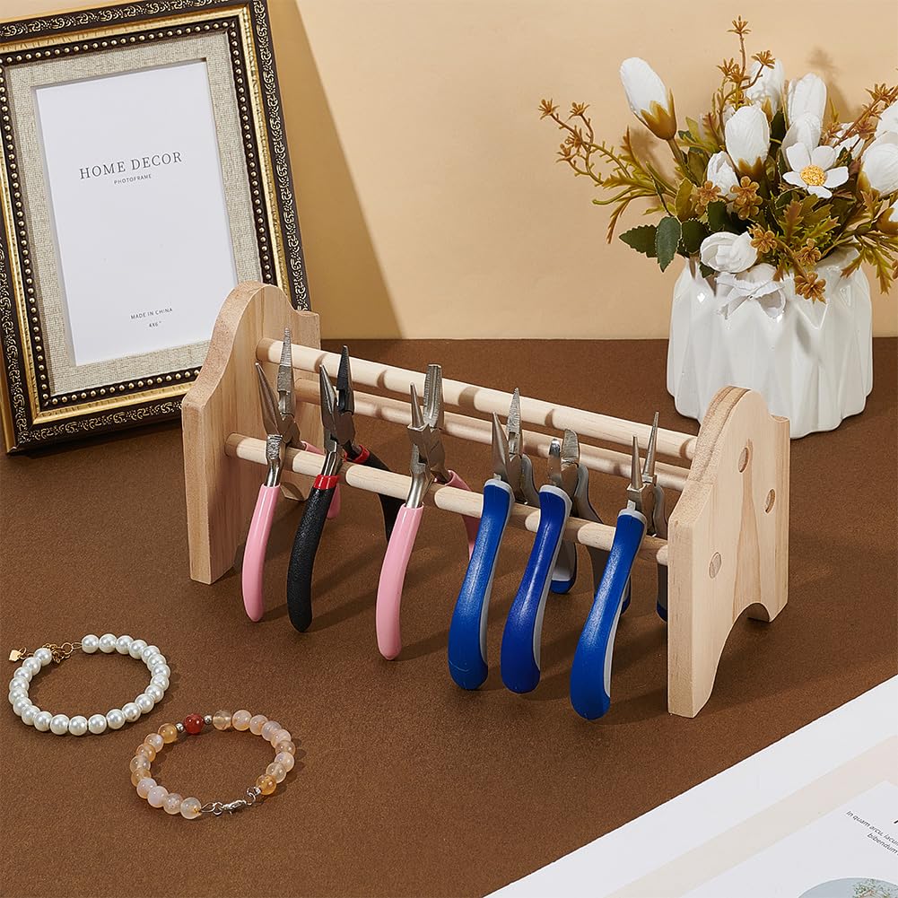 WEBEEDY 2 Sets Wood Pliers Rack Pine Wood Dowels Rack Jewelry Making Bench Tool Organizer Wooden Rack for Pliers Cutters Storage Workshop Garage Home DIY Craft Projects Tool Organization