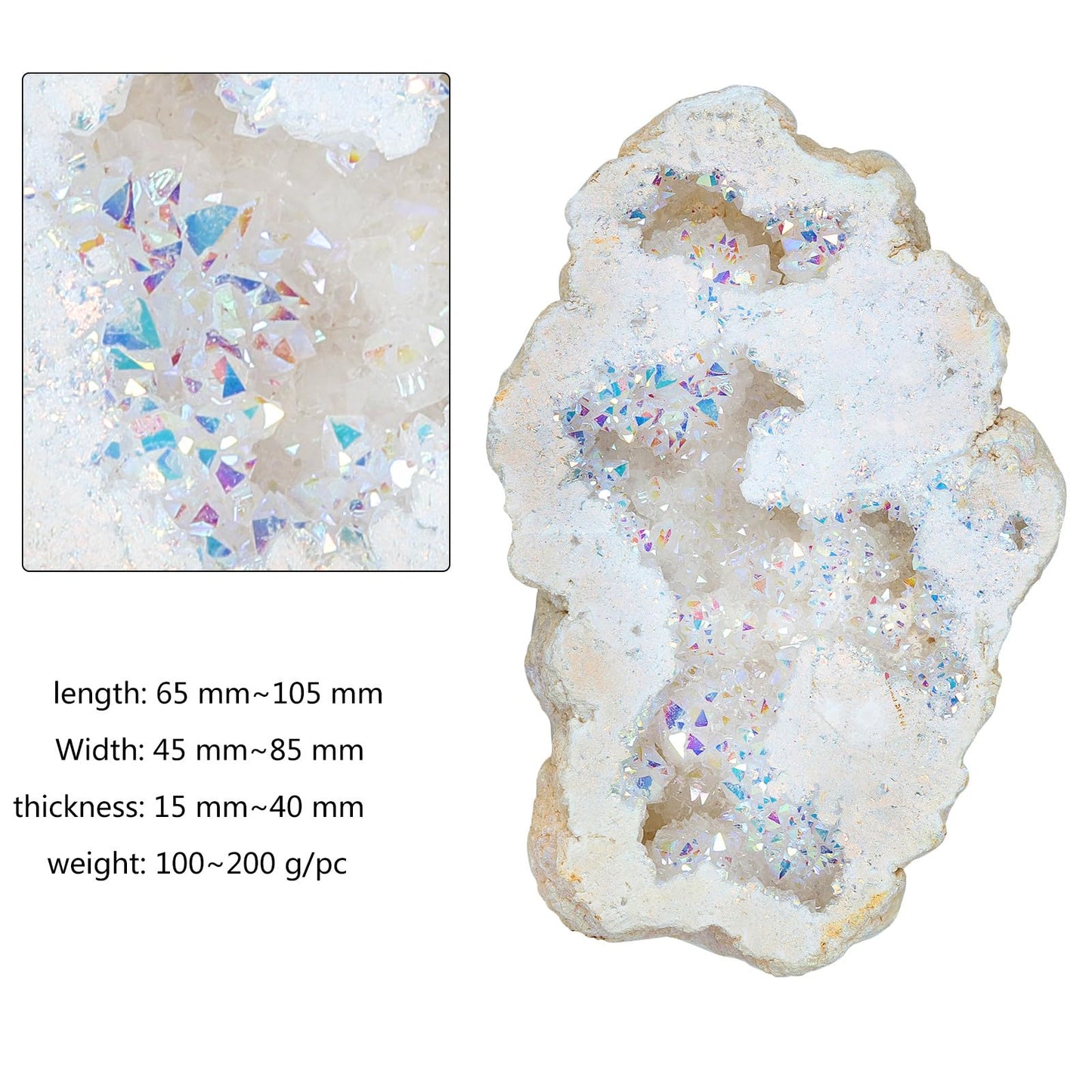 Cheungshing Natural Crystal Cluster Angel Aura Geode Energy Gem Specimen Irregular Mineral Rock Meditation Stone for Home Decoration 100-200g, White