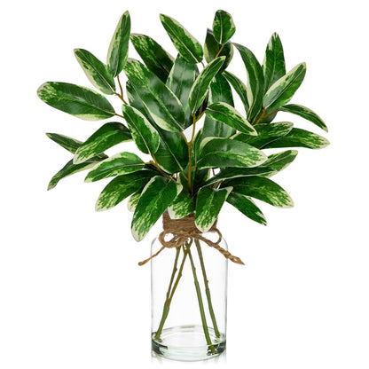 Artificial Eucalyptus Stems in Glass Vase with Faux Water, 13.8" Faux Plants Indoor Small Desk Plant, Silk Greenery Artificial Plants Indoor for Home Office Farmhouse Wedding Centerpiece Table Décor