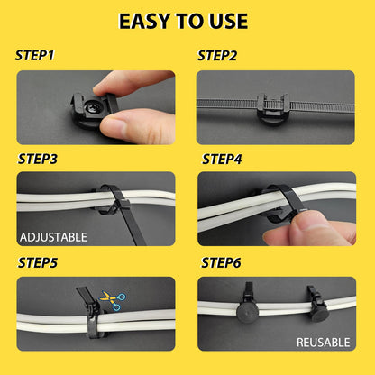Magnetic Zip Tie Mounts, 10 Pack Heavy Duty Magnetic Cable Holder with 20 Reusable Zip Ties - 31mm Multipurpose Magnet Wire Management Bases for Cord Organizer (Black)