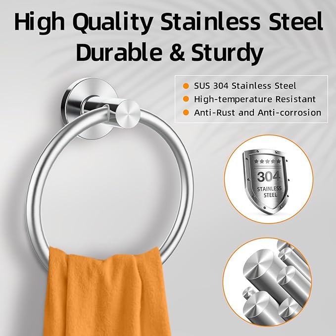 Brushed Silver Towel Ring, SUS304 Stainless Steel Hand Towel Holder