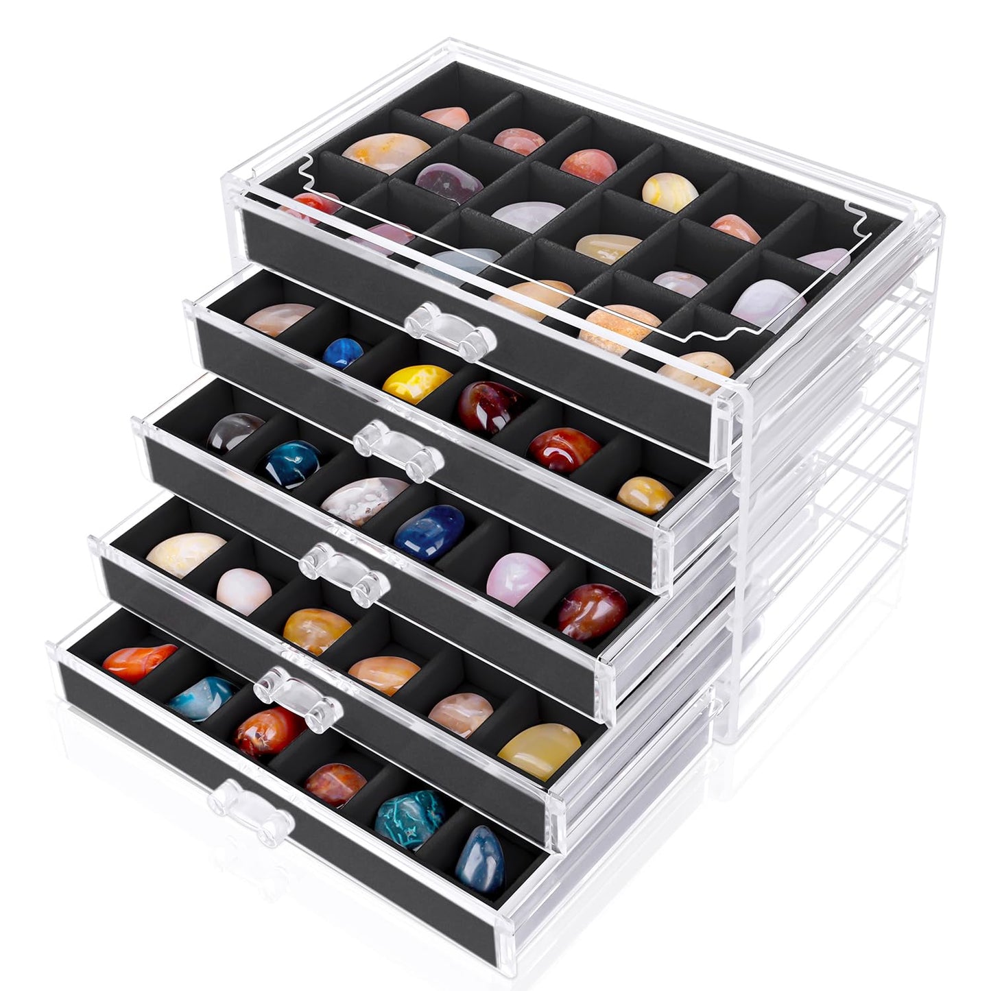 Rock Display Case, Rock Collection Box, 90 Grid Crystal Collection Display Case,Gemstone Display Shelf, Acrylic Clear Displays Cases Organizer for Gemstone Fossil Stone