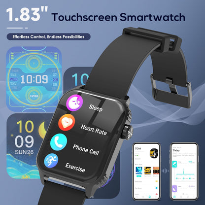 TRAUSI Smart Watches for Women Men, 1.83 inches HD Smartwatch with 120 Sports Modes, Heart Rate/Sleep Monitor, IP67 Waterproof, Bluetooth Call & Music Control for iPhone/Android (Black)