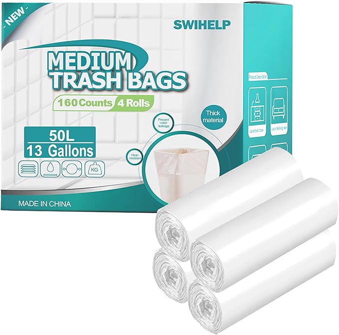 SWIHELP Tall Kitchen Trash Bags 13 Gallon Garbage Bags 50 Liters Plastic Trash