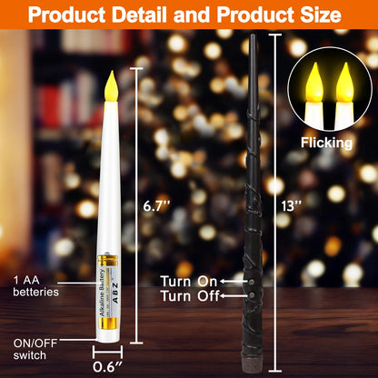 20 Pack Halloween Decorations Floating Candles with Wand,Magic Flameless Candles Flickering Warm Light LED Taper Candles Hanging for Harry Potter Christmas Witch Wizard Wedding Birthday Party Décor