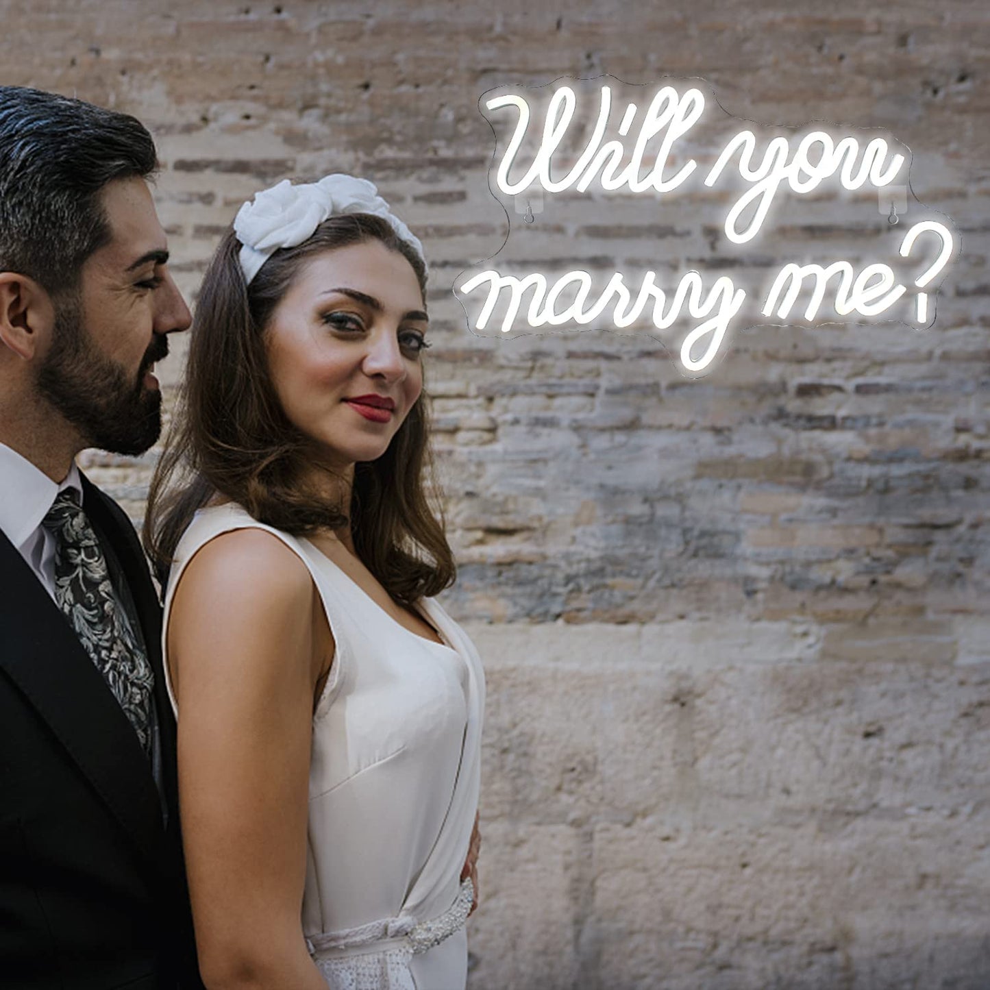 Wanxing Will You Marry Me Neon Sign - Marry Me Sign, White LED Wedding Proposal Decorations for Valentine's Day, Girlfriend