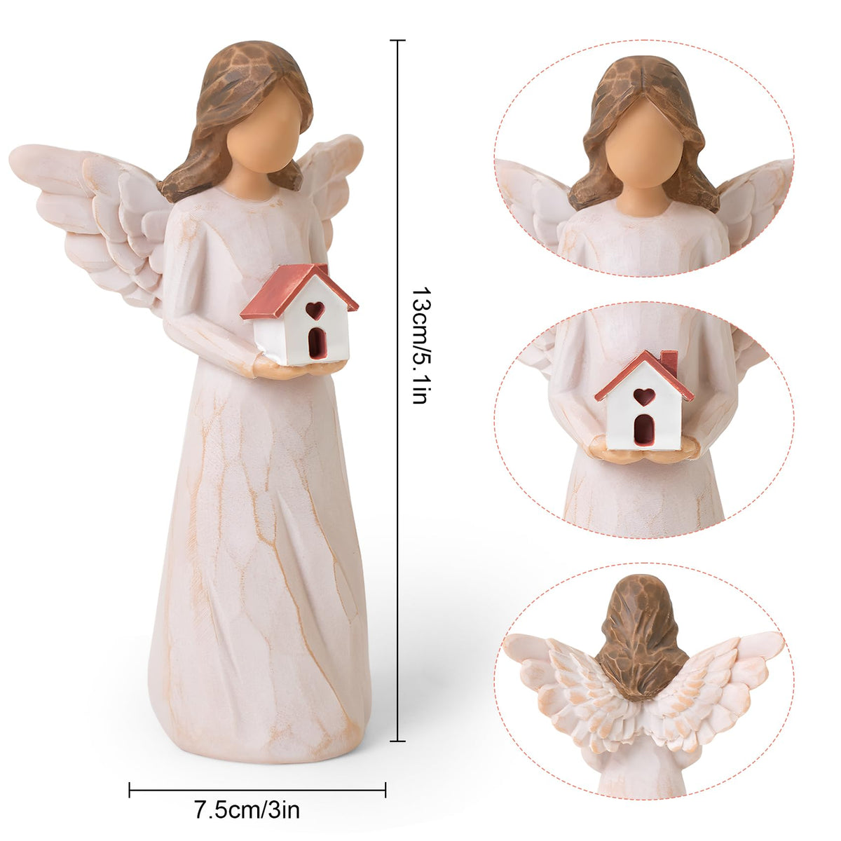 thovorrnl Housewarming Gifts New Home, House Warming Gifts for Women, Men, Couple, First Time Home Buyers, Homeowners, Guardian Angel with House Figurines, Sculpted Hand-Painted Statue