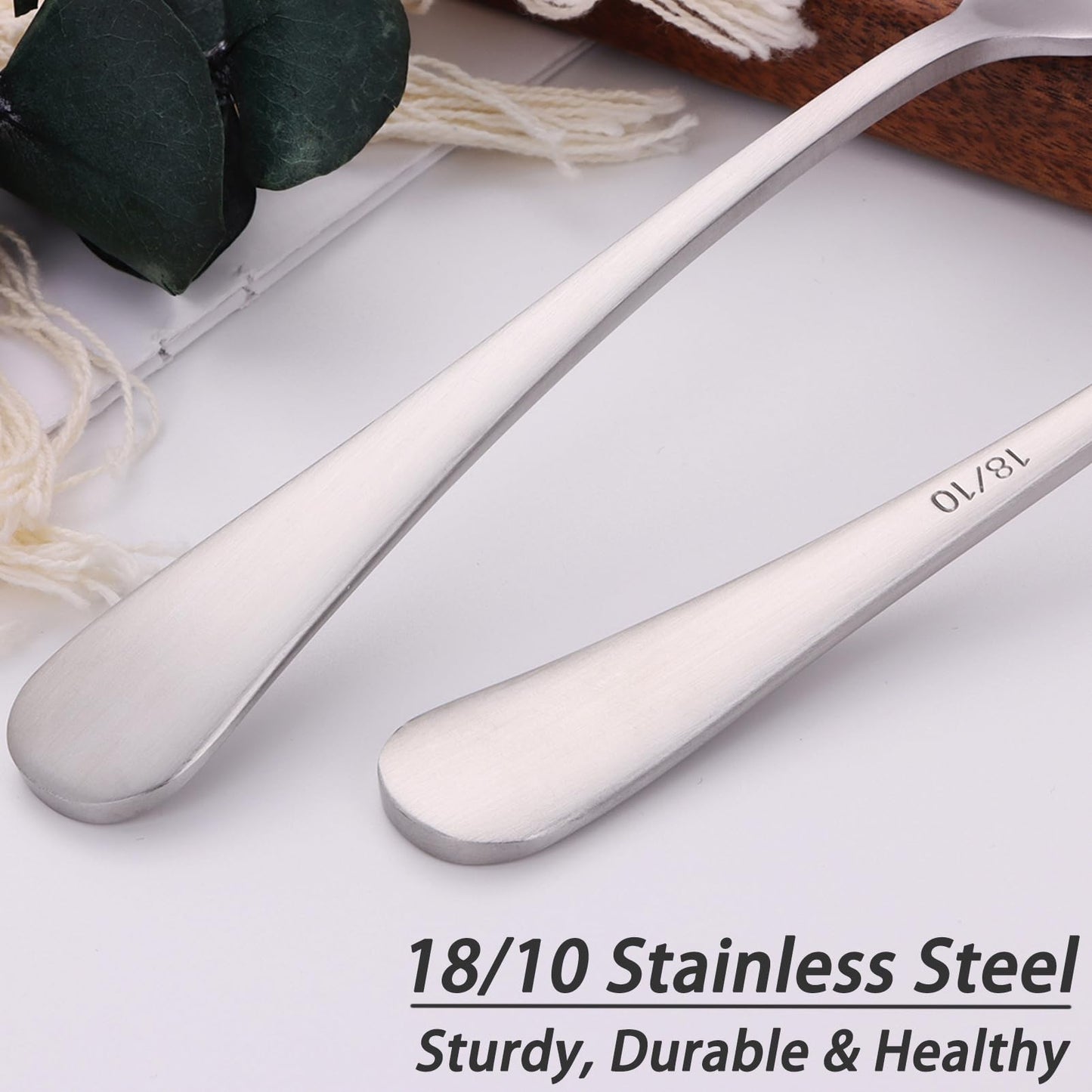 Mafier 7" Elegant Soup Spoons Silverware Set,18/10 Stainless Steel,Matte Satin Finish,Dishwasher Safe(Set of 4,Silver)