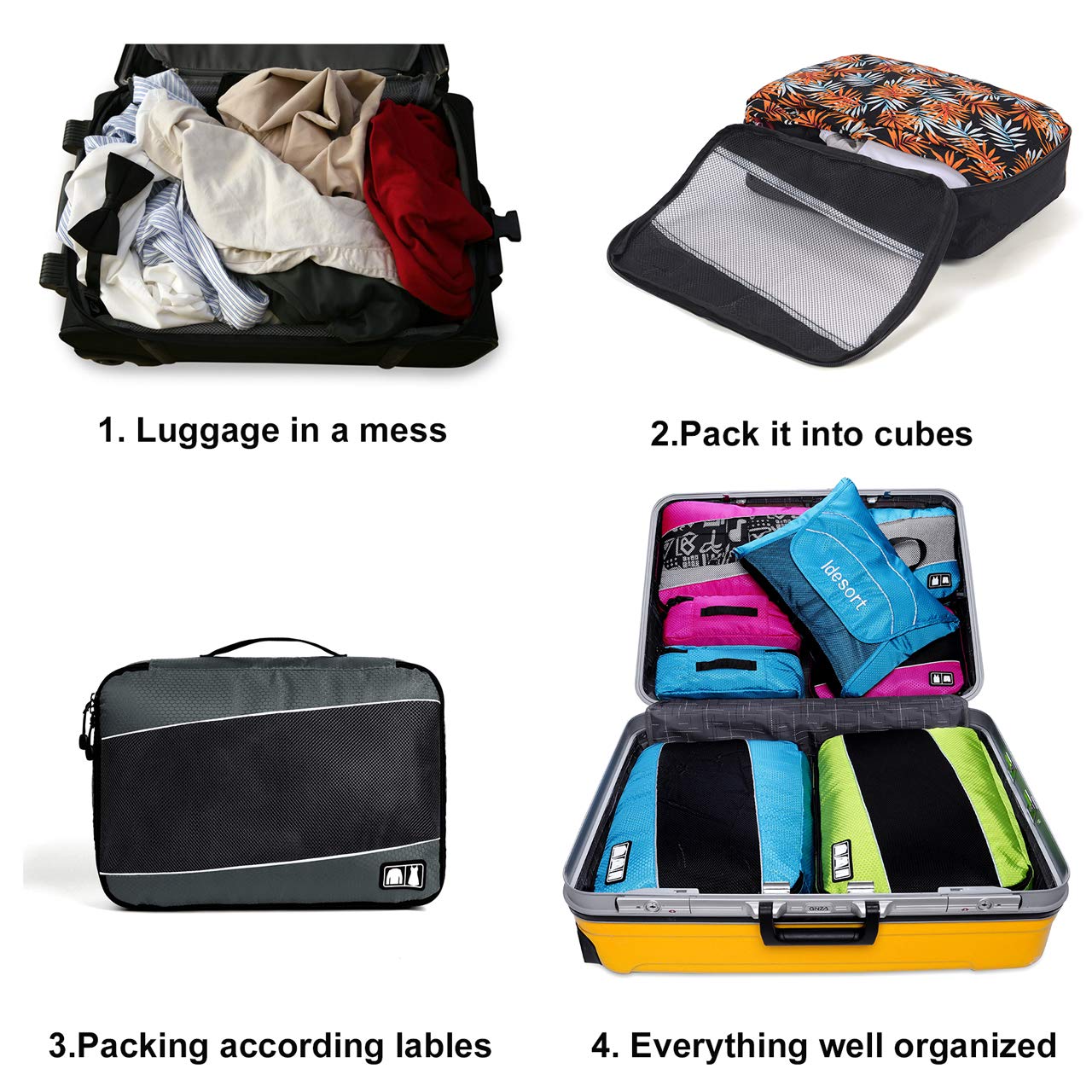 Packing Cubes Luggage Bags Organizer Durable Travel Accessories With Clothing Label, 8 Set - Rose/Blue, OneSize