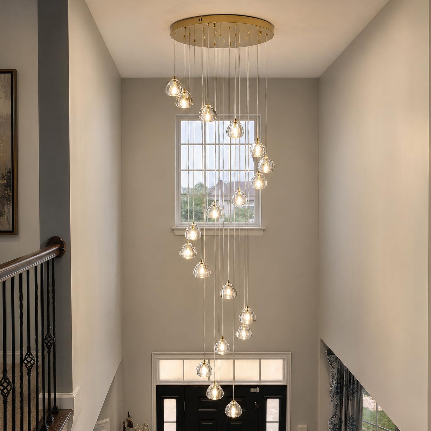 20 Light Modern Crystal Chandelier 141" Long Gold LED Lighting for High Ceiling Foyer Living Room Entryway Staircase